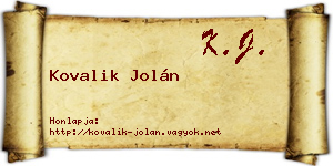 Kovalik Jolán névjegykártya